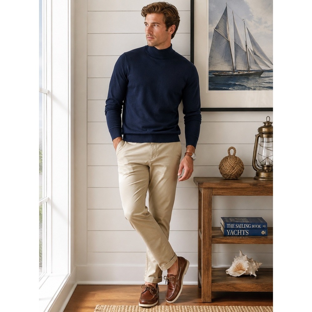 Jos. A. Bank Travelers Collection Pima Cotton Sweater M Navy Mock Neck Classic